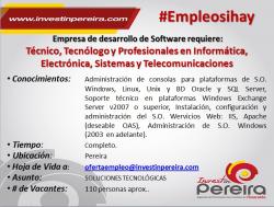 Técnicos, Tecnólogo, Profesional en informática, electrónica, sistemas y telecomunicaciones