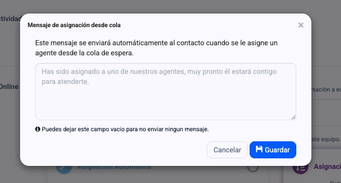 Mensaje de asignación - automático