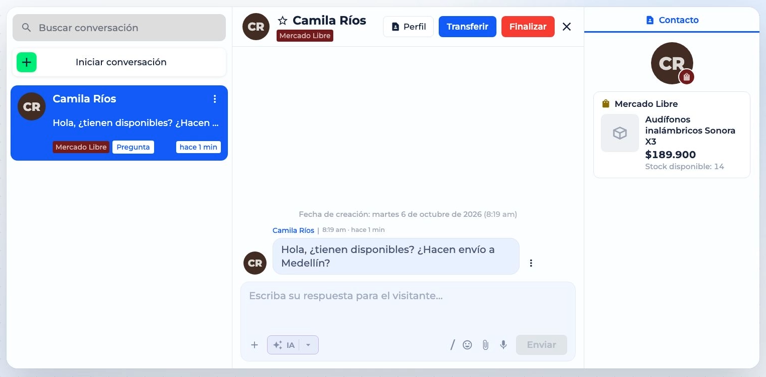 canal de mercado libre en LiveConnect
