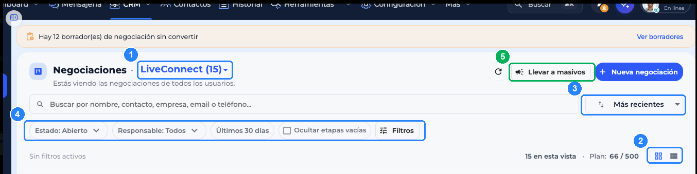 negociaciones liveconnect crm