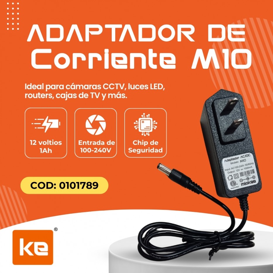 ADAPTADOR DE CORRIENTE 12V 1AH (M10)