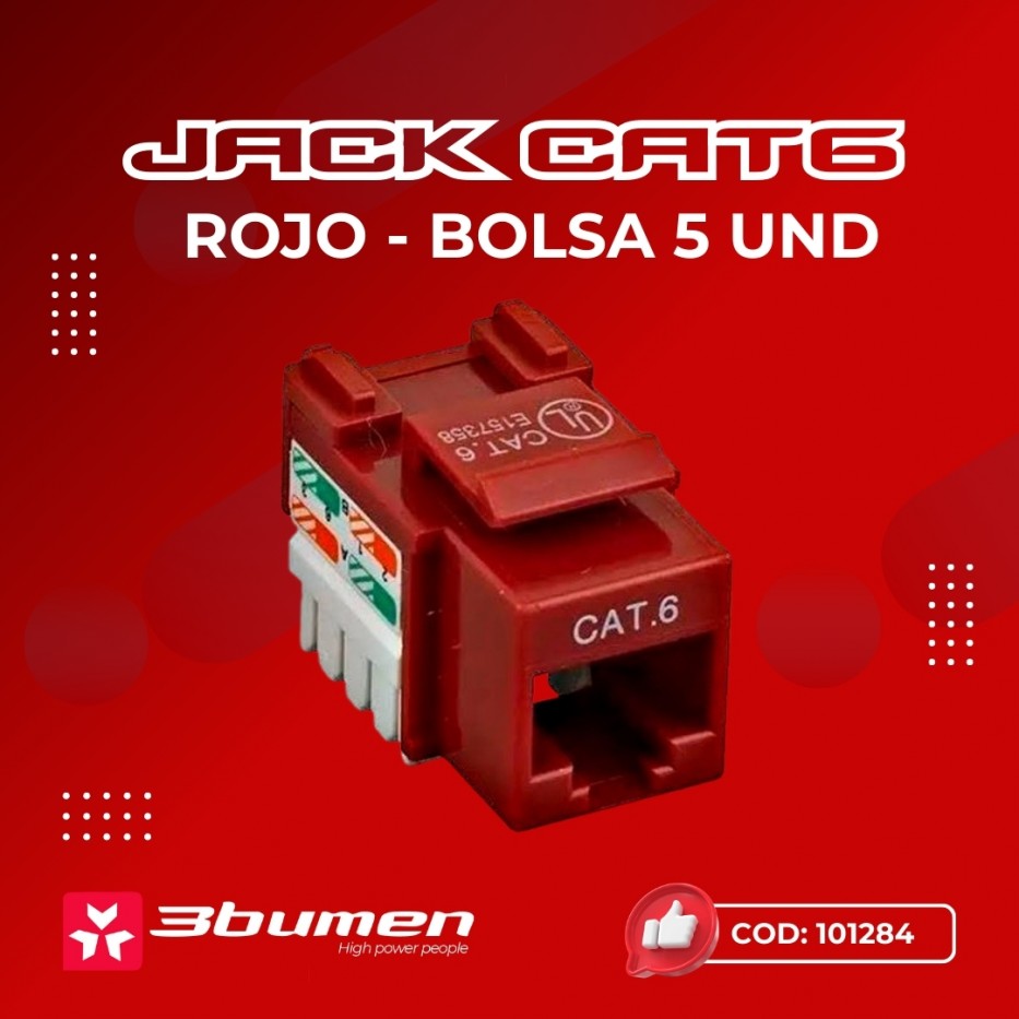 JACK CAT6 BOLSA DE 5 UNDS ROJO CERTIFICADO