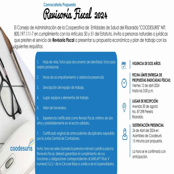 Convocatoria para Revisoría Fiscal de Coodesuris 2024