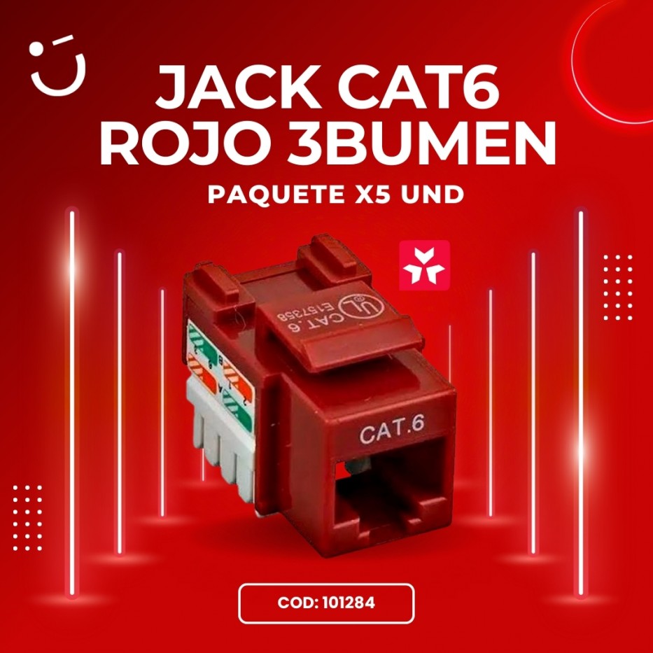 JACK CAT6 BOLSA DE 5 UNDS ROJO CERTIFICADO - 3BUMEN