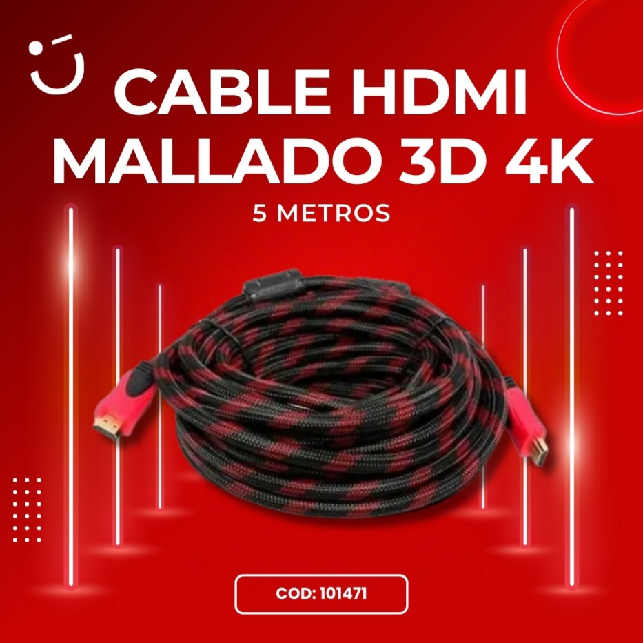 CABLE HDMI MALLADO 3D 4K 5 METROS