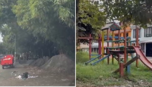 ¿Hasta cuándo siguen abandonados estos juegos infantiles y una bodega y tienda de materiales en pleno guadual?