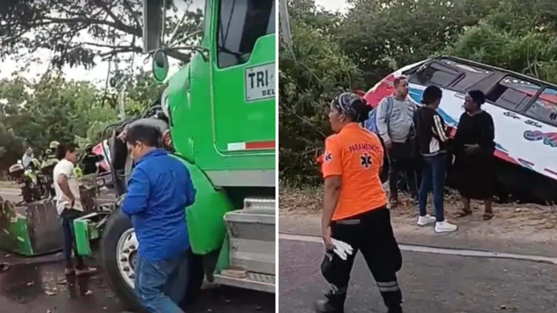 Tractocamión impactó por detrás a un bus intermunicipal en Sabanagrande