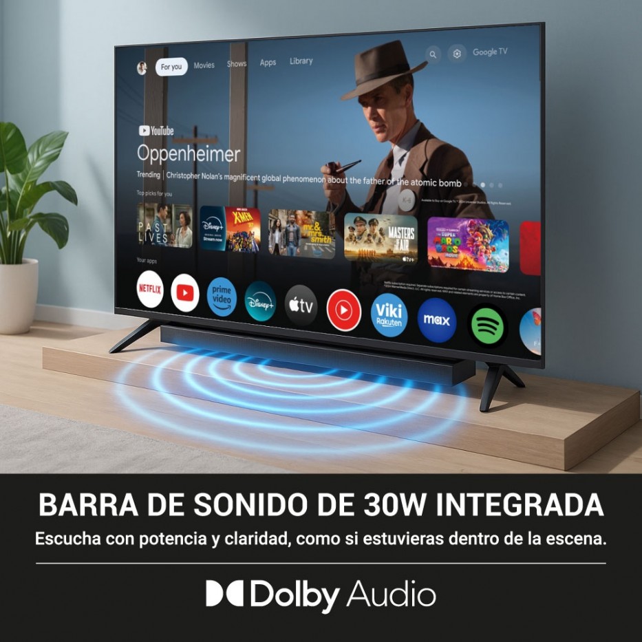 Televisor HYUNDAI 50 Smart Google TV QLED Barra de Sonido