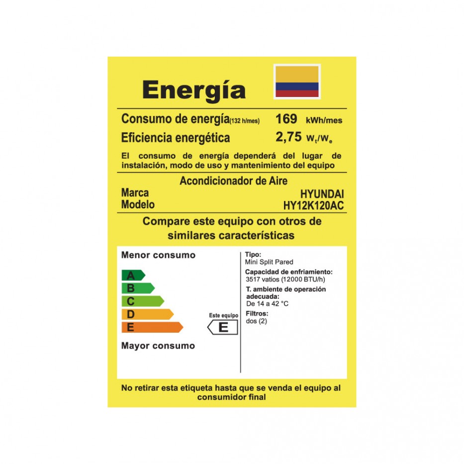 Aire Acondicionado On/Off Hyundai 12.000BTU Split 110V