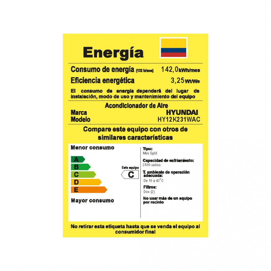 Aire Acondicionado On/Off Hyundai 12.000BTU Split 220V