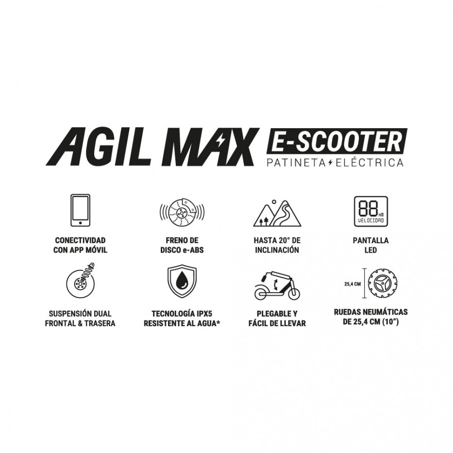 PATINETA ELECTRICA SCOOTER AGIL MAX 25 KM/H VELOCIDAD MAXIMA AUTONOMIA 40 KM