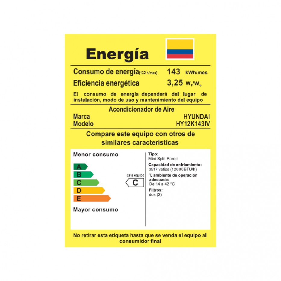 Aire Acondicionado HYUNDAI Inverter 12.000 BTU 110V