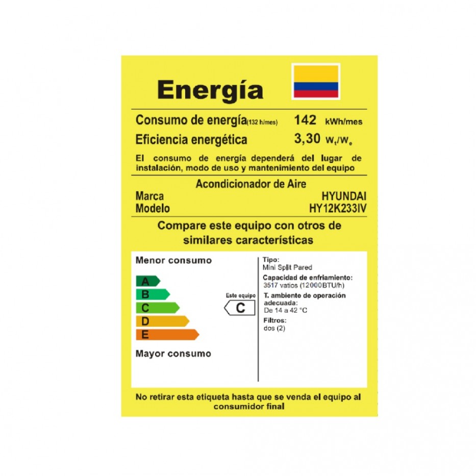 Aire Acondicionado HYUNDAI Inverter 12.000 BTU 220V