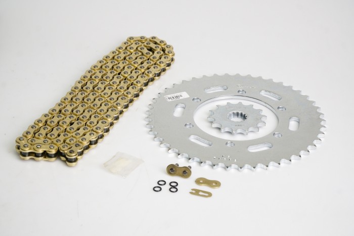 KIT CAJA CADENA - NINJA 250/300 6 HUECOS (PT45C-PD14C-520-H-132-C) DORADA  O´RING CASSARELLA