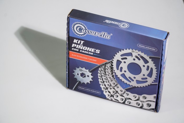 KIT CAJA CADENA - MACH 110 4 HUECOS (PT43C-PD14C-428-H-110-C) CONCAVO NIQUELADA  CASSARELLA