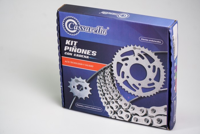 KIT CAJA CADENA - COMBAT 125 4 HUECOS  (PT42C-PD15C-428-H-110-C) NIQUELADA CASSARELLA