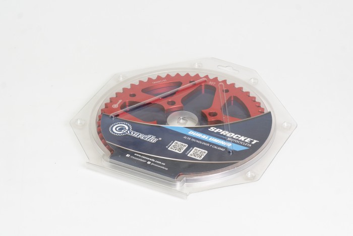 SPROCKET - 50 XTZ 125 4 HUECOS PASO 428 ESTILO IRON ROJO DURAL RACER  CASSARELLA X