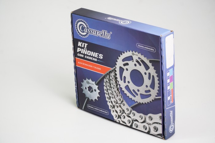 KIT CAJA CADENA - HAOJUE DM150 4 HUECOS (PT41C-PD15C-428-H-124-C) NIQUELADA CASSARELLA