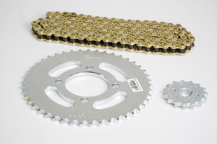 KIT CAJA CADENA - TX MOTARD 200 4 HUECOS (PT45C-PD15C-428-H-132-C) DORADA CASSARELLA