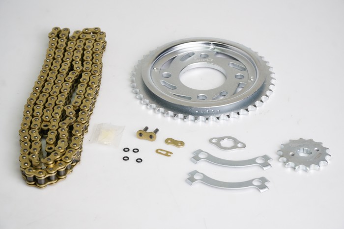 KIT CAJA CADENA - CB F 125 4 HUECOS (PT43C-PD14C-428 H 132-C) DORADA O'RING CASSARELLA