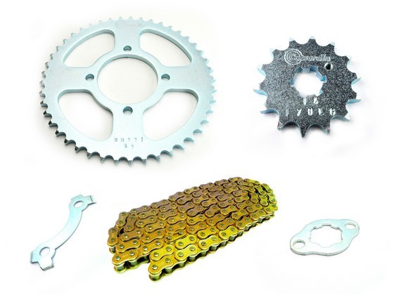 KIT CAJA CADENA - YD LIBERO 125 4 HUECOS (PT45C-PD14C-428-H-124-C) DORADA O´RING CASSARELLA