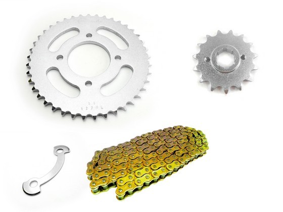 KIT CAJA CADENA - AKT EVO NE 125/AKT CHR 125  4 HUECOS (PT41C-PD15C-CA428-H-120-C) DORADA CASSARELLA