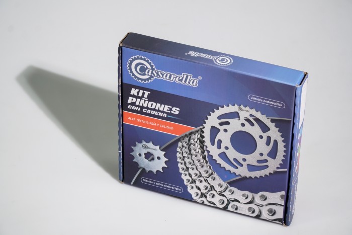 KIT CAJA CADENA - KMX 125 6 HUECOS (PT50C-PD14C-428-H-132-C) NIQUELADA CASSARELLA