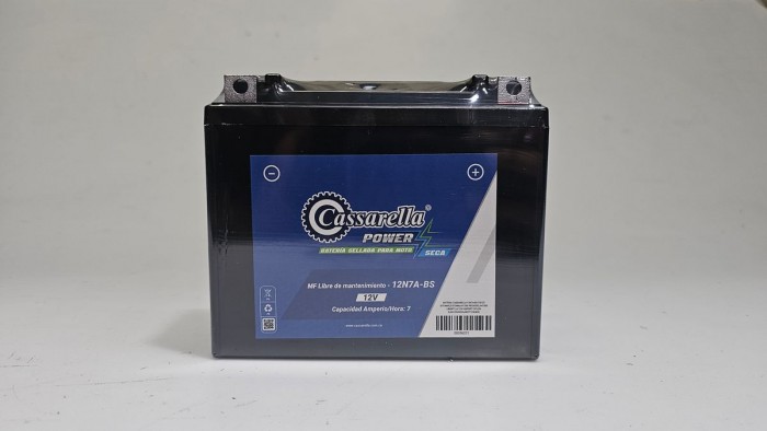 BATERIA CASSARELLA 12N7A-BS CB125 E/F/MAX,E-STORM,JH125G PEGASSO,JH150E LIBERTY,JL125-16SPORT CICLON S,GN125/NOVA,NEXT125(405)