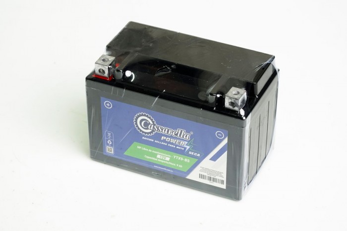 BATERIA CASSARELLA YTX9-BS KTM: 200/250/390 DUKE/NG/RC KAWASAKI: BR250, ER250/300, EX250,EX300, KLE250, KLE300, ZR1000DCF.BAJAJ: PULSAR NS/RS 200, DOMINAR 400 SUZUKI: FREEWIND, INAZUMA 250,(405)