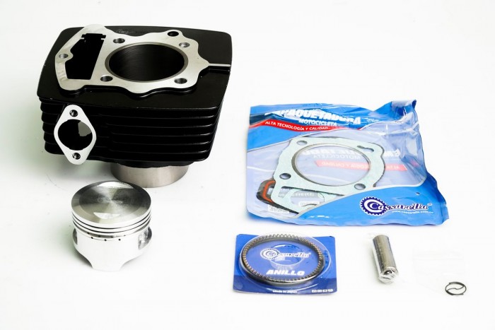 KIT CILINDRO COMPLETO CON PISTON CASSARELLA AKT200DS | CR5 200 | TTX200 | TTR200 BULÓN 15MM PISTÓN 63,5MM NEGRO  (490C)