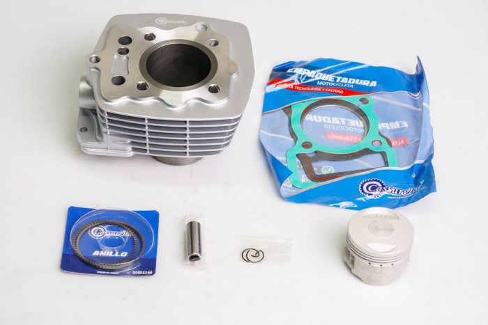 KIT CILINDRO COMPLETO CON PISTON CASSARELLA AKT125 CR4|NKDR|EVO NE|TTR125|EVO R3|SLR|BOMBER125|COMBAT EIII 56.5MM (490C)