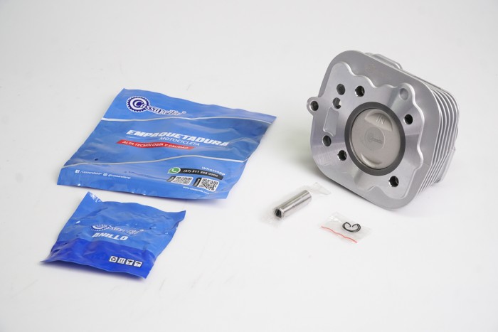 KIT CILINDRO COMPLETO CON PISTON CASSARELLA NXR125 BROS/XLR-125/XR-125/CG-125-TITAN VARILLERO BULON 13MM PISTON 56,5MM PLATA  (490C)