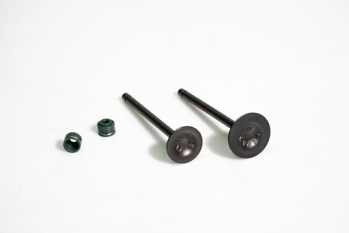 VALVULAS KIT ADMISION Y ESCAPE CON SELLOS CASSARELLA + AK125/EVO 150/NKD/BOMBER125/COMBAT125  (372-JAP)