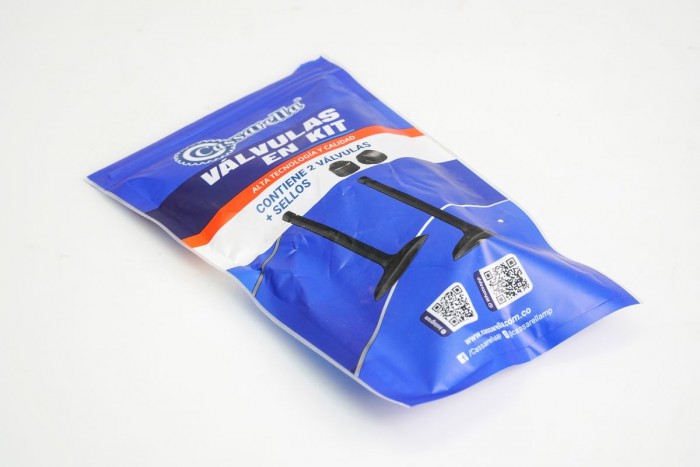 VALVULAS KIT ADMISION Y ESCAPE CON SELLOS CASSARELLA + AKT TTR180/CR5/TTX180/TT200DS/CR4-162-200/TTR200/SM200/XM180 CUÑERO CORTO (372-JAP)