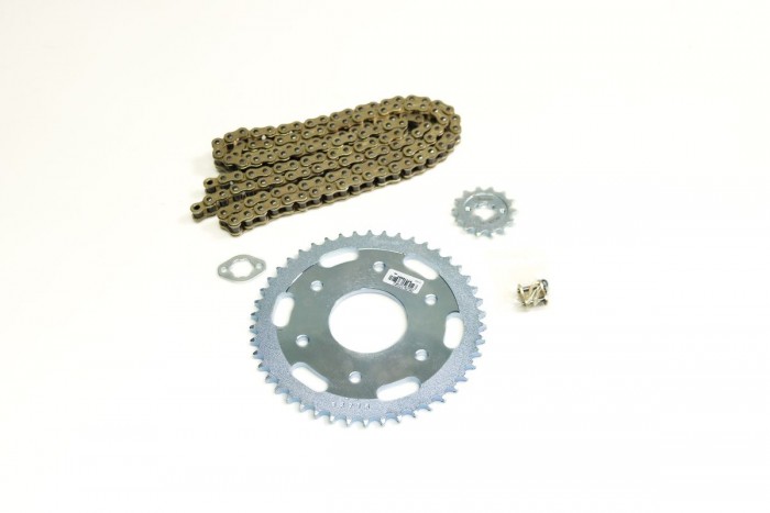 KIT CAJA CADENA - PULSAR NS 160 FI UG 6 HUECOS (PT46C-PD14C-428-H-138-C) DORADA O´RING CASSARELLA