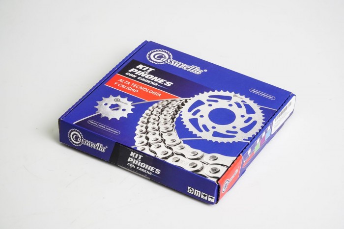 KIT CAJA CADENA - BOXER PLATINO 100 4 HUECOS (PT42C-PD14C-428-H-124-C) DORADA O´RING CASSARELLA