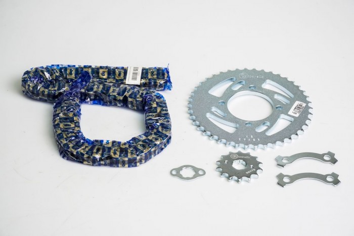 KIT CAJA CADENA - AKT NKD/SL 125 FORCE  4 HUECOS (PT42C-PD14C-428-H-132-C) DORADA CASSARELLA