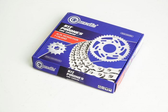 KIT CAJA CADENA - XT 225 CONCAVO 10.5 6 HUECOS (PT45C-PD15C-428-H-124-C) DORADA CASSARELLA