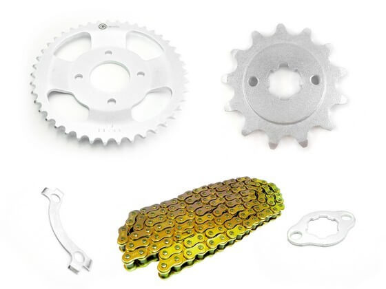 KIT CAJA CADENA - MRX 125/150 CONCAVO MOD 2020 4 HUECOS PASO 520 (PT43C - PD13C - 520 -H-110-C) DORADA CASSARELLA