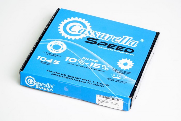 KIT CAJA CADENA - AKT NKD 125 4 HUECOS (PT37C-PD16C-428-H-120-C) DORADA SPEED CASSARELLA