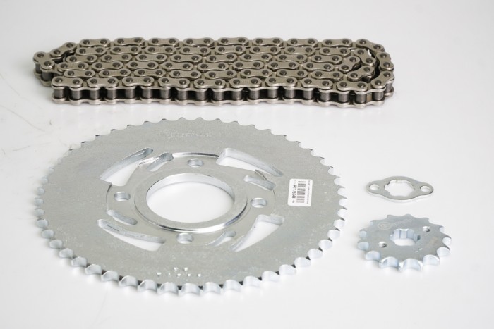 KIT ARRASTRE - MRX 125 MOD. 2023 SPROCKET PLANO 4 HUECOS(PT50C-PD14C-428-H-132-C)NIQUELADA CASSARELLA