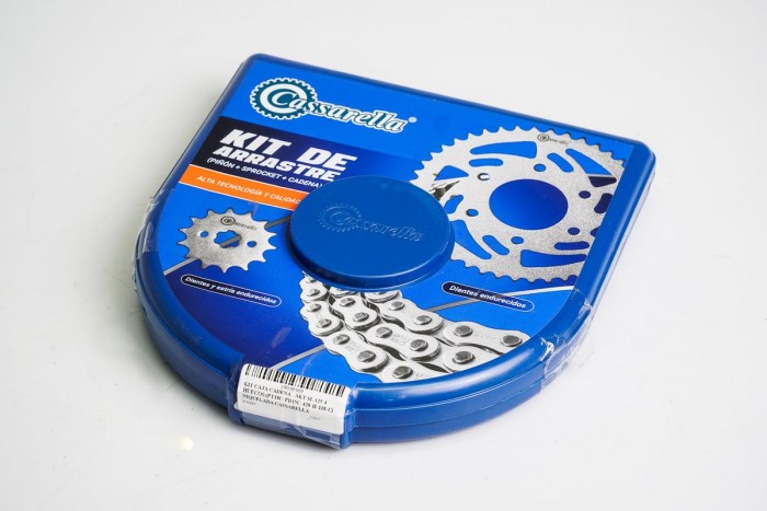 KIT ARRASTRE - AKT SL 125 4 HUECOS (PT38C-PD15C-428-H-110-C) NIQUELADA CASSARELLA